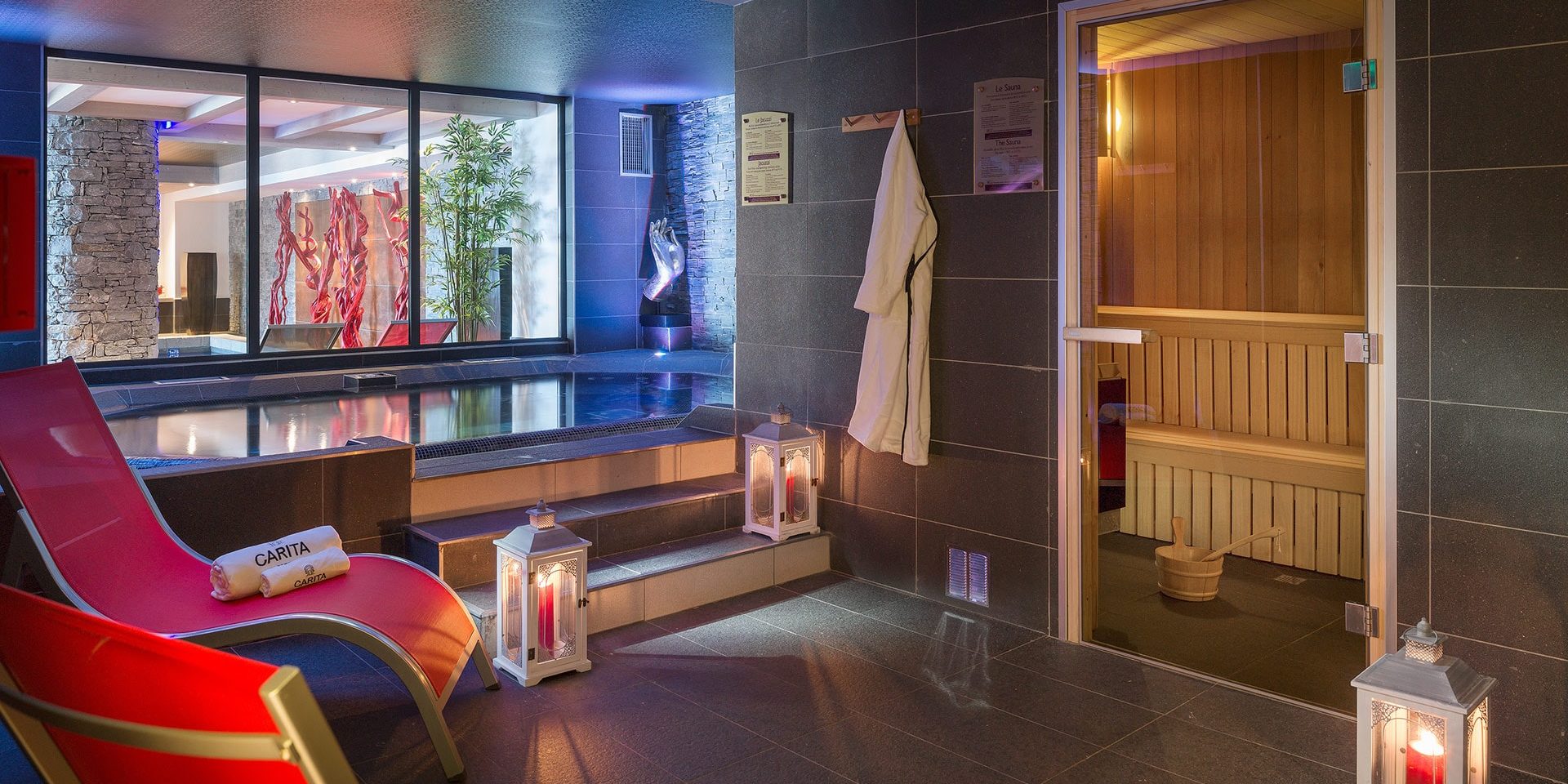 CGH Lodge Hemera La Rosiere Espace San Bernardo Frankrijk wintersport skivakantie luxe Spa wellness jacuzzi bubbelbad sauna ontspannen ligstoelen Carita