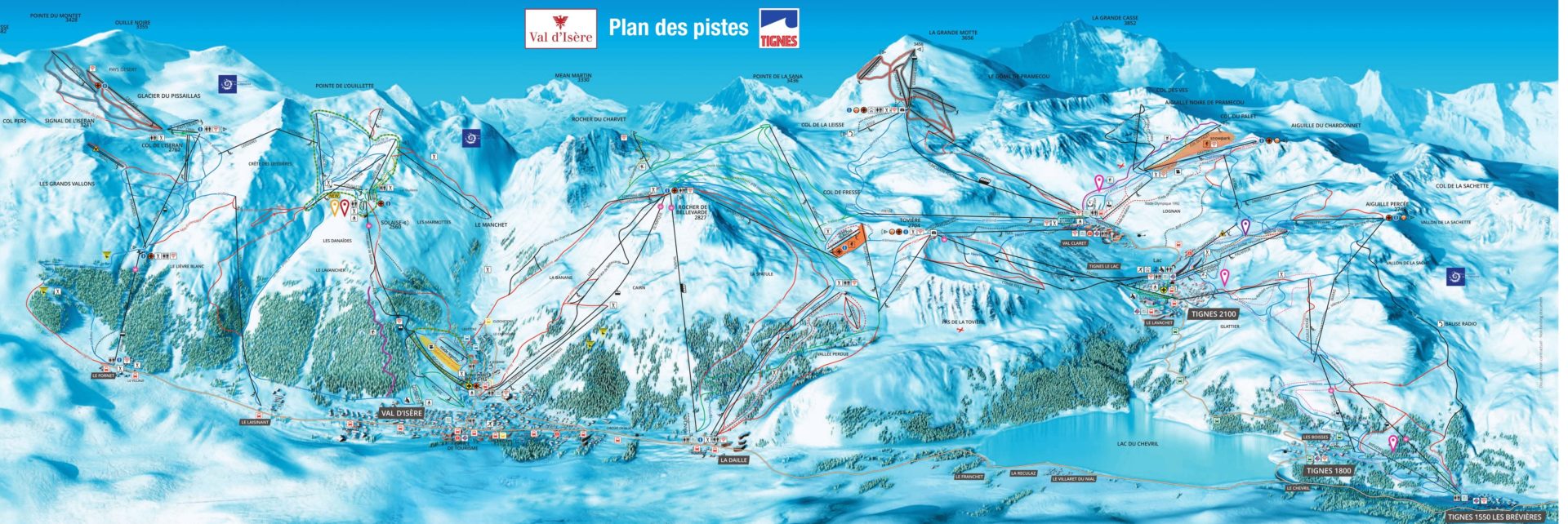 Pisteplattegrond Tignes-Val d’Isere Pisteplattegrond Tignes-Val d'Isere wintersport skivakantie luxe