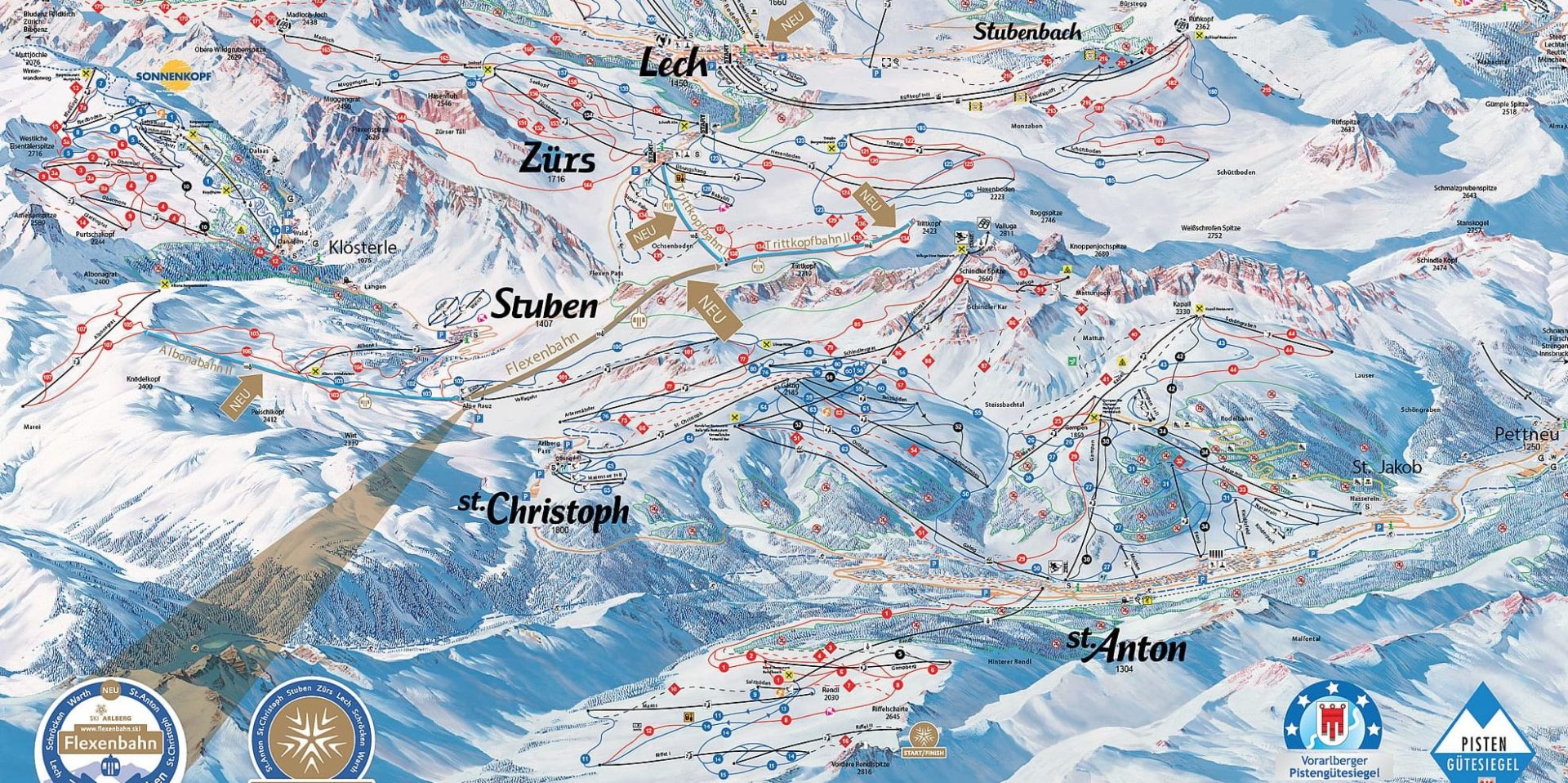 Pisteplattegrond Arlberg Oostenrijk Pisteplattegrond Arlberg Oostenrijk wintersport skivakantie luxe