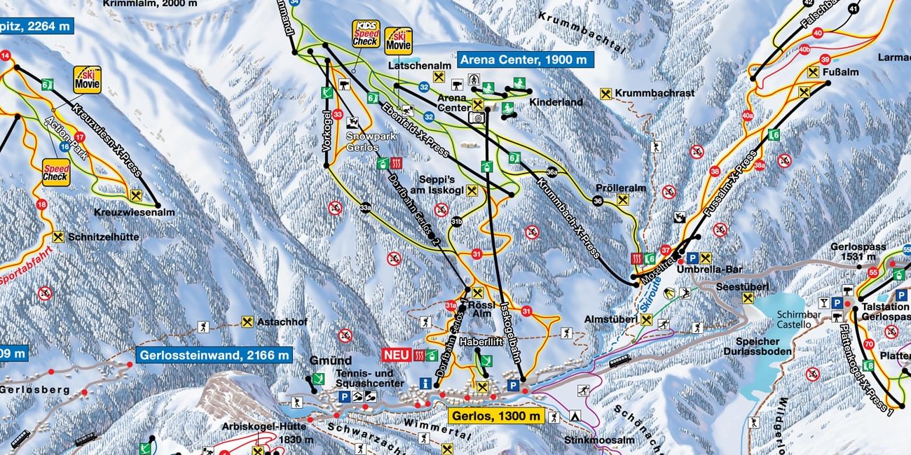 Pisteplattegrond Gerlos Zillertal Arena Oostenrijk Pisteplattegrond Gerlos Zillertal Arena Oostenrijk wintersport skivakantie luxe