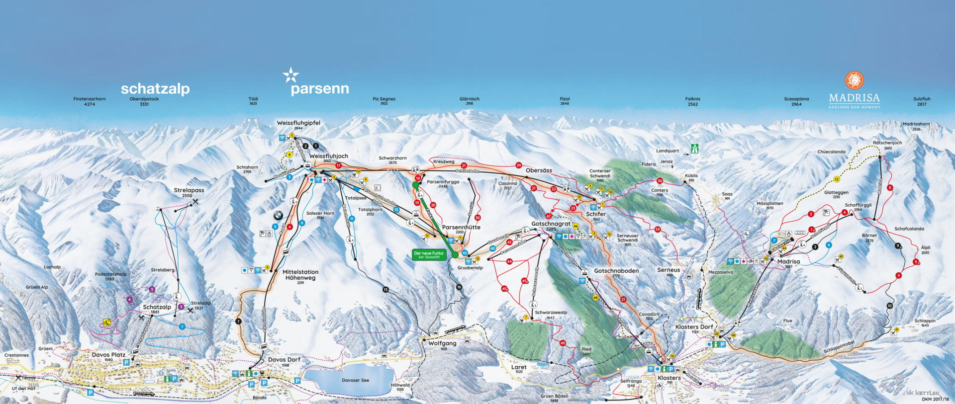 Pisteplattegrond Davos Klosters Mountain Zwitserland Pisteplattegrond Davos Klosters Mountain Zwitserland wintersport skivakantie luxe
