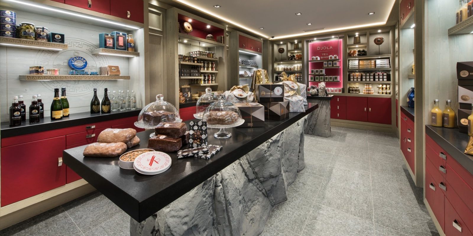 Hotel Le K2 Djola Courchevel Les 3 Vallees Frankrijk wintersport skivakantie luxe ontbijt bar thea shop chocolade cake brood Champagne