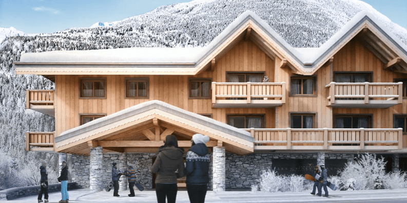 MGM Residence Les Chalets Elena Les Houches Chamonix Mont Blanc Frankrijk wintersport skivakantie luxe ligging residence appartementen Elena mensen snowboard besneeuwde bergen sneeuw