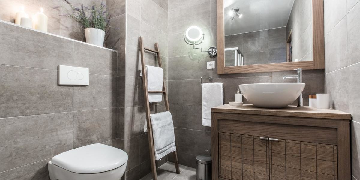 Alpine Residences Les Gets Les Portes du Soleil Frankrijk wintersport skivakantie luxe Kailash badkamer wastafel spiegel handdoekenrek plant handdoeken toilet