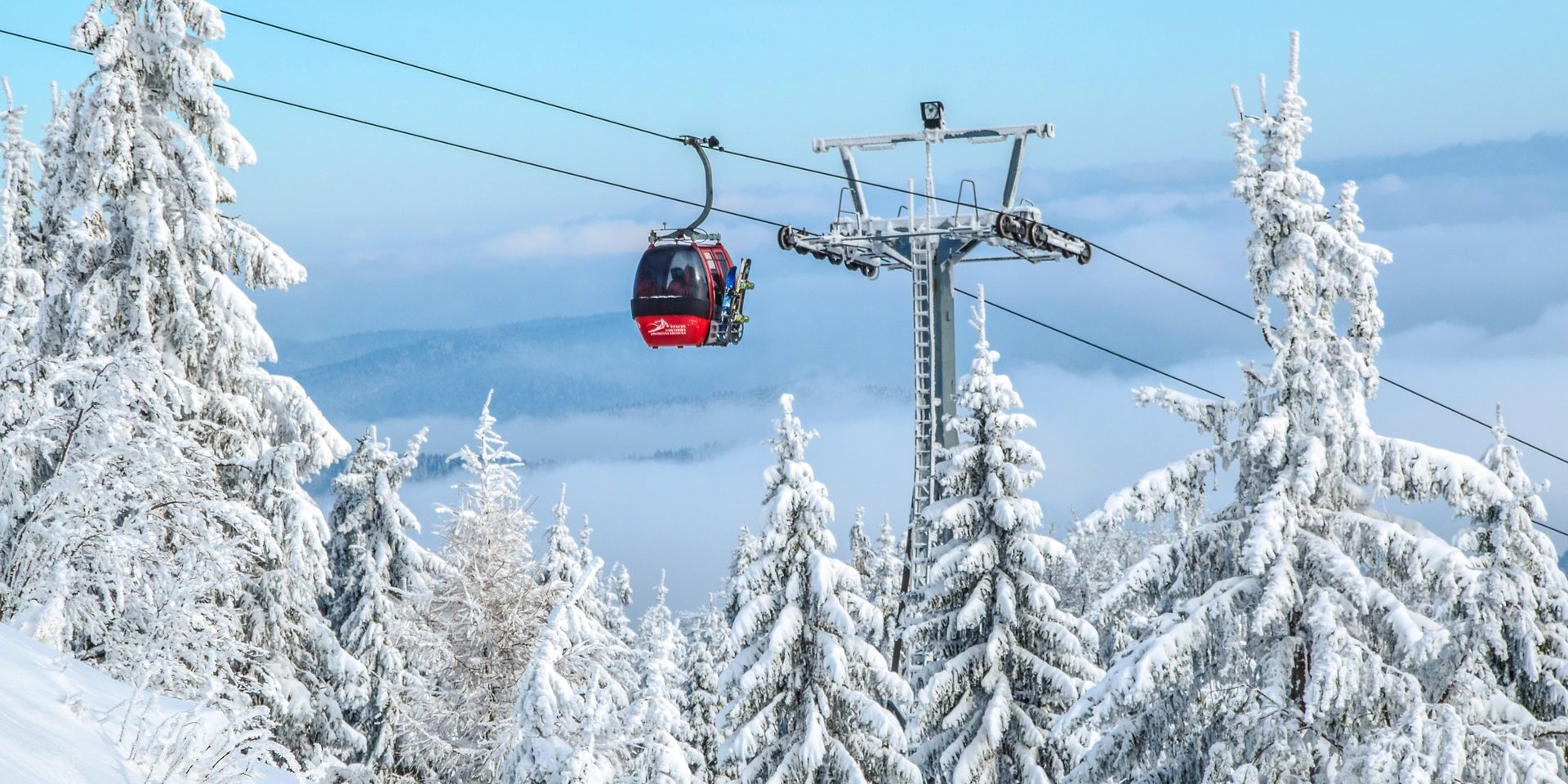 Skilift besneeuwde bomen wintersportdeluxe
