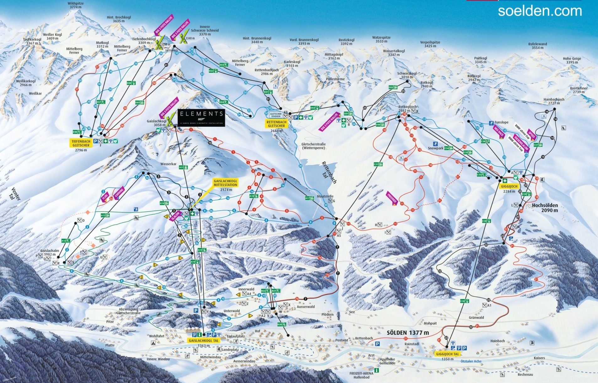 Solden Otztal Arena Oostenrijk pisteplattegrond Solden Otztal Arena Oostenrijk pisteplattegrond