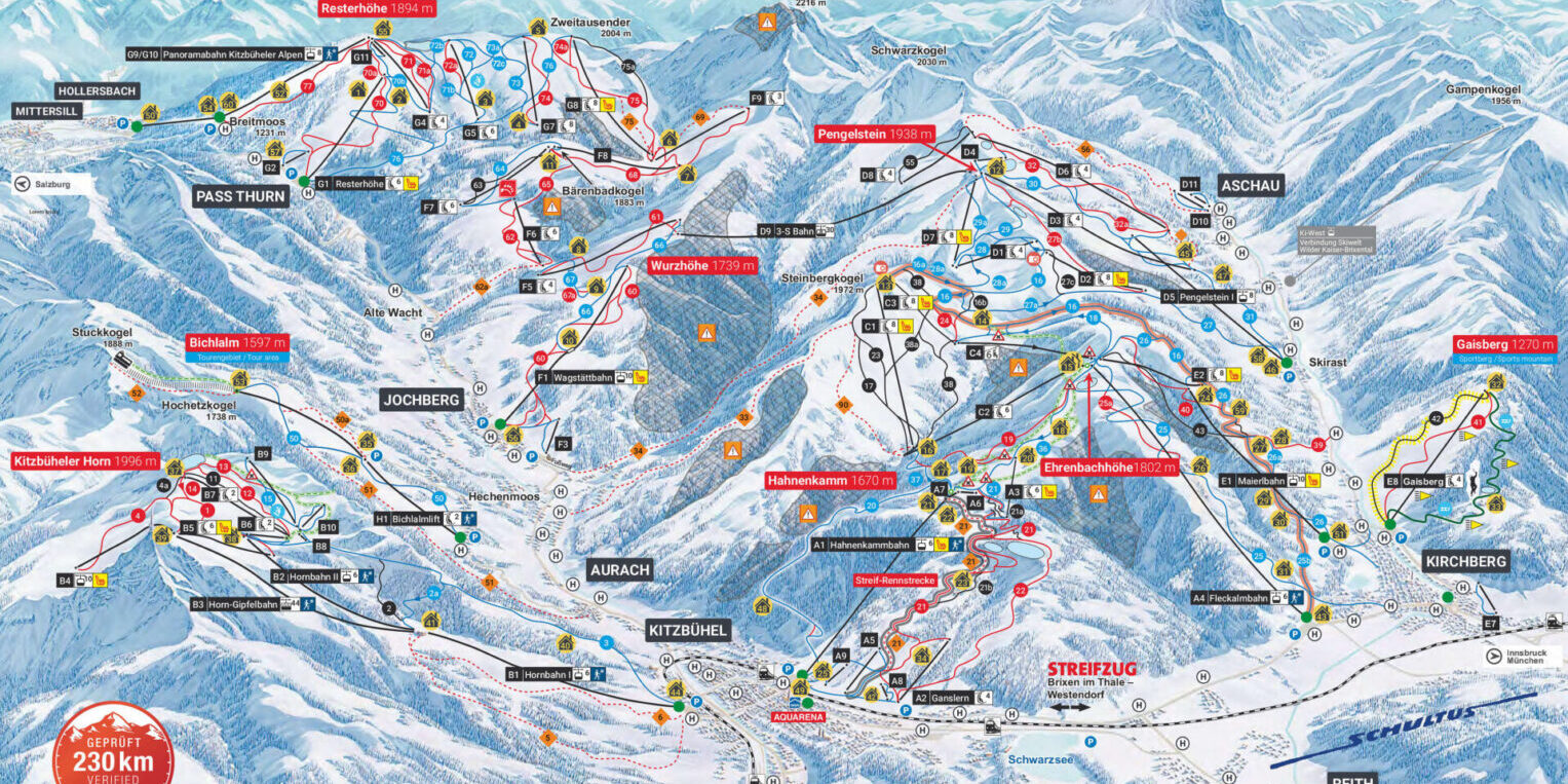 Pistekaart Kitzbuhel-Kirchberg Oostenrijk Pistekaart Kitzbuhel-Kirchberg Oostenrijk