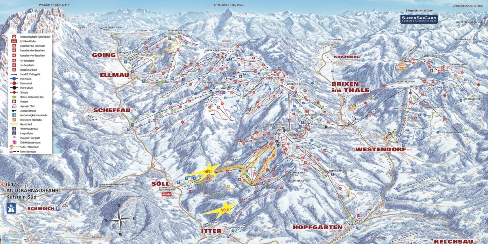 Pistekaart Skiwelt Wilder Kaiser-Brixental Oostenrijk Pistekaart Skiwelt Wilder Kaiser-Brixental Oostenrijk